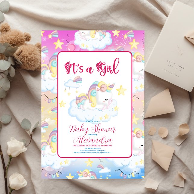Invitation Baby shower arc-en-ciel de la jolie Unicorne (Créateur téléchargé)