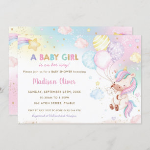 Invitation Baby shower arc-en-ciel de Unicorn géant