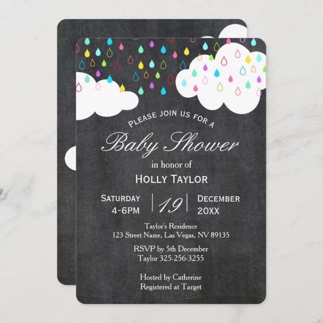 Invitation Baby shower arc-en-ciel en tableau noir (Devant / Derrière)