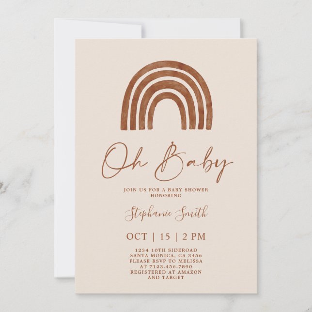 Invitation Baby shower arc-en-ciel en terre cuite Boho (Devant)
