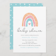 Invitation Baby shower arc-en-ciel et coeurs