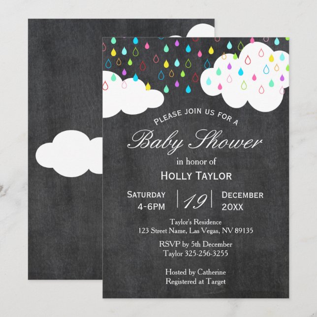 Invitation Baby shower arc-en-ciel et nuages (Devant / Derrière)