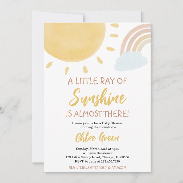 Invitation Baby shower arc-en-ciel et soleil (Devant)