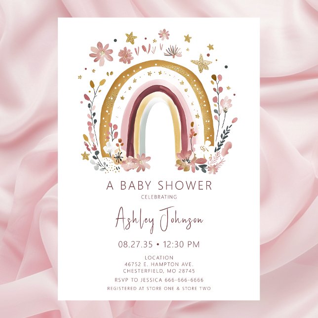 Invitation Baby shower arc-en-ciel floral Boho (Créateur téléchargé)