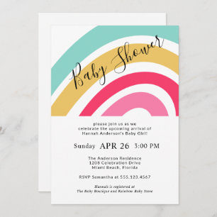 Invitation Baby shower Arc-en-ciel lumineux moderne pour fill