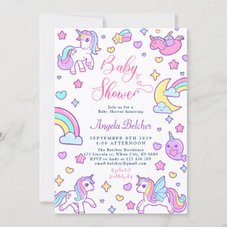 Invitation Baby shower arc-en-ciel magique Unicorn