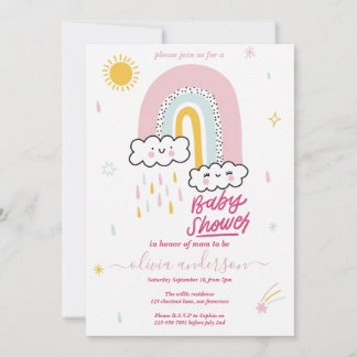 Invitation Baby Shower Arc-en-Ciel Mignon