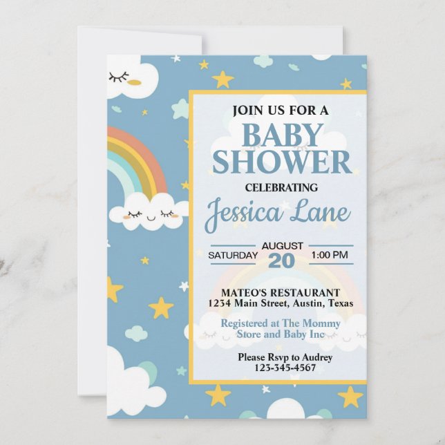 Invitation Baby shower arc-en-ciel mignon (Devant)
