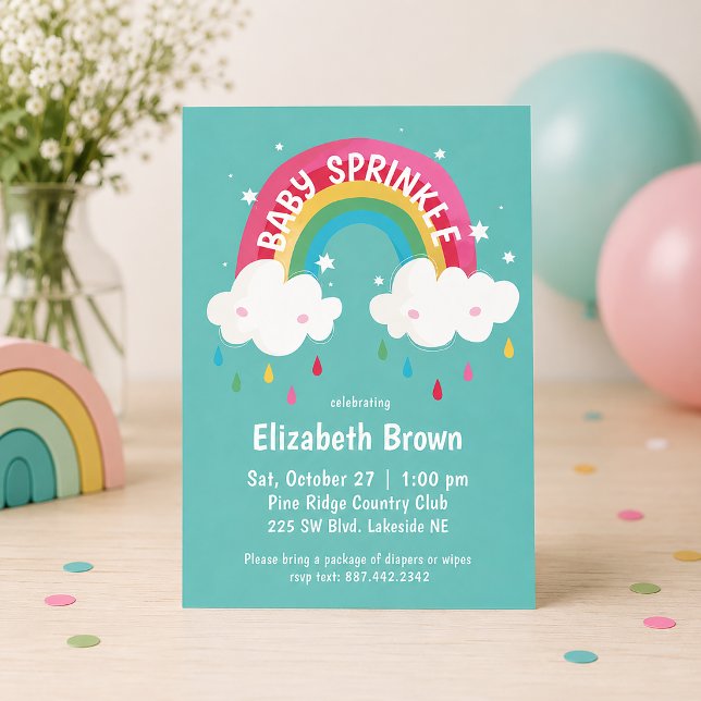 Invitation Baby Shower Arc-en-Ciel Mignon (Baby Sprinkle Rainbow Invitation)