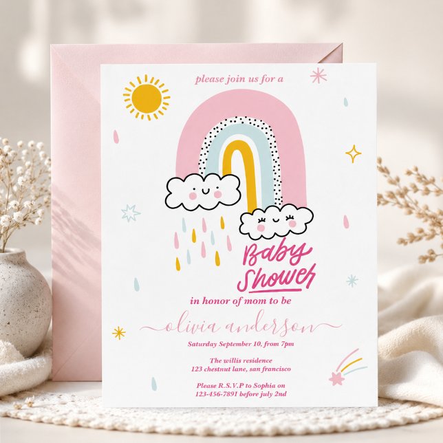 Invitation Baby Shower Arc-en-Ciel Mignon (Créateur téléchargé)