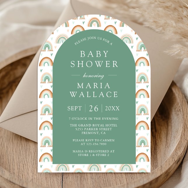 Invitation Baby shower arc-en-ciel Mint Green Arch Boho (Créateur téléchargé)