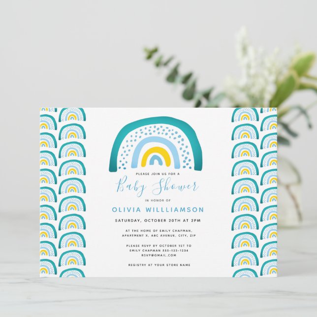 Invitation Baby-Shower Arc-en-Ciel Moderne (Debout devant)