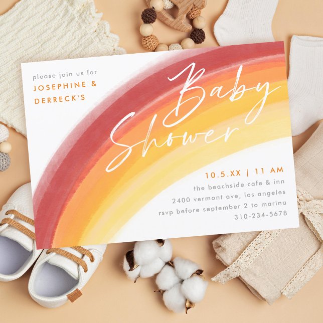Invitation Baby shower arc-en-ciel orange peint (Créateur téléchargé)