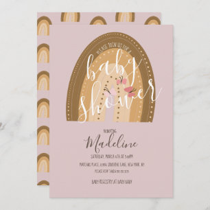 Invitation Baby shower Arc-en-ciel Papillons Bohemian Rose