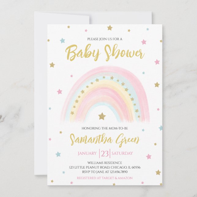 Invitation Baby shower arc-en-ciel Pastel (Devant)