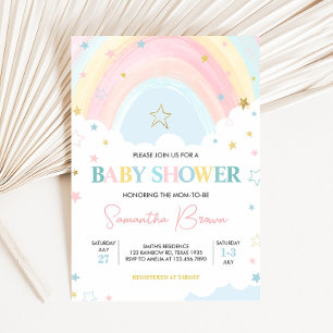 Invitation Baby shower arc-en-ciel Pastel