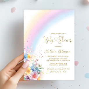 Invitation Baby Shower Arc-en-Ciel Pastel Fantaisiste 