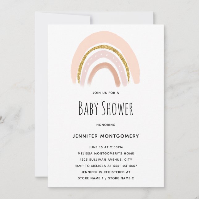 Invitation Baby shower arc-en-ciel Pastel Pink & Faux Parties (Devant)
