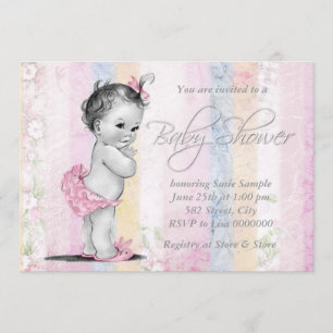 Invitation Baby-Shower Arc-en-Ciel Pastel Rétro