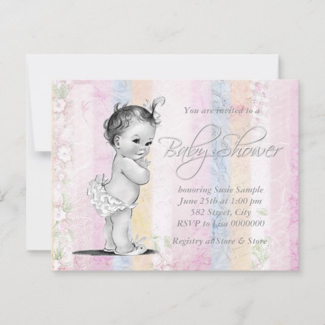 Invitation Baby-Shower Arc-en-Ciel Pastel Rétro (Devant)