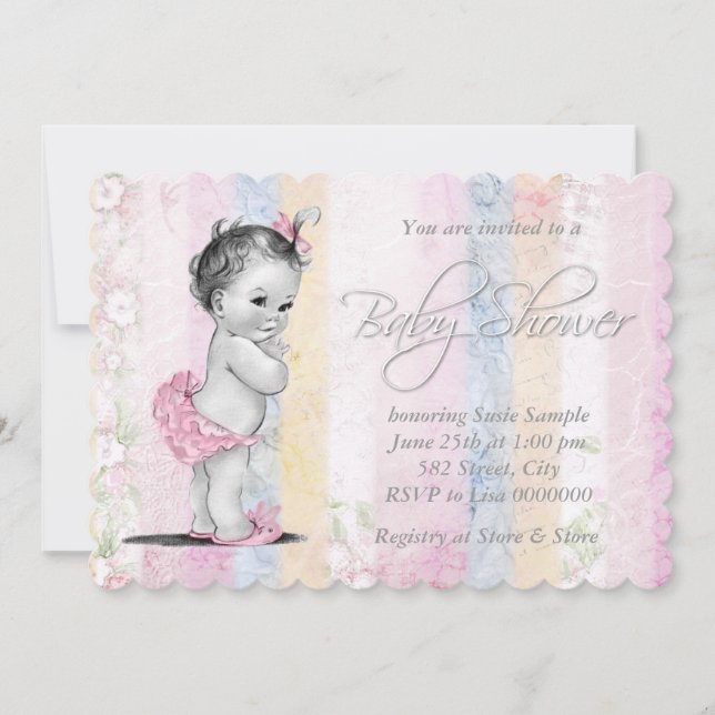 Invitation Baby-Shower Arc-en-Ciel Pastel Rétro (Devant)
