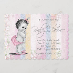 Invitation Baby-Shower Arc-en-Ciel Pastel Rétro