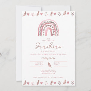 Invitation Baby shower arc-en-ciel rose Boho
