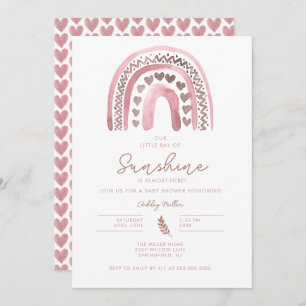 Invitation Baby shower arc-en-ciel rose Boho