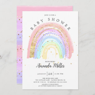 Invitation Baby shower arc-en-ciel rose or moderne