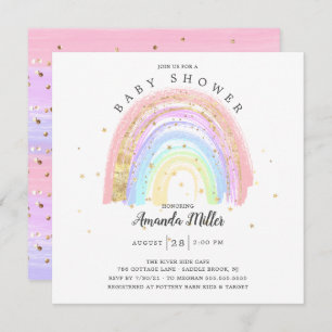 Invitation Baby shower arc-en-ciel rose or moderne