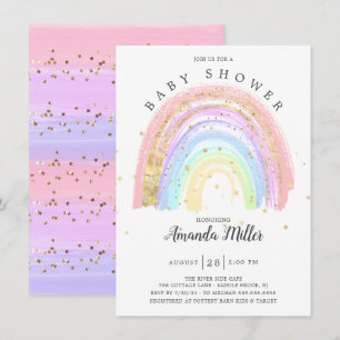 Invitation Baby shower Arc-en-ciel rose or moderne