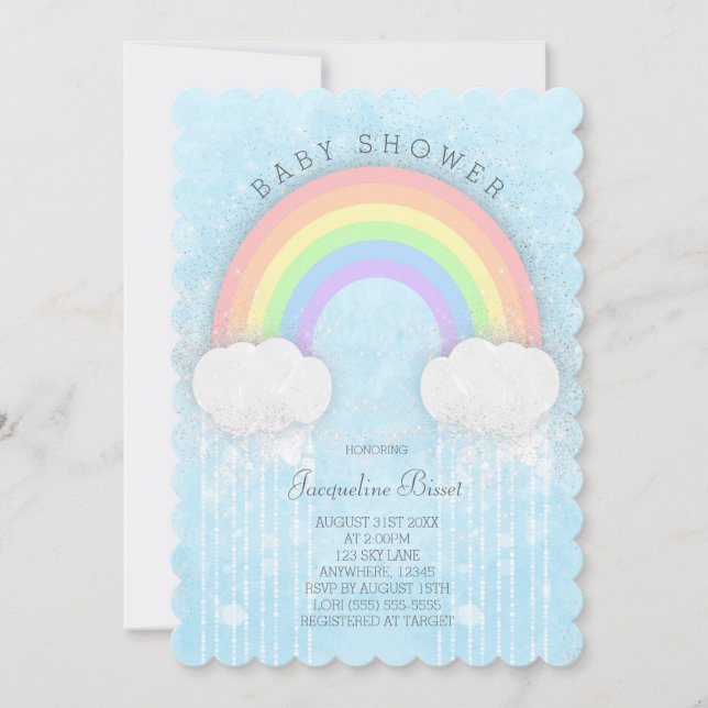 Invitation Baby shower arc-en-ciel Sparkle Pastel (Devant)