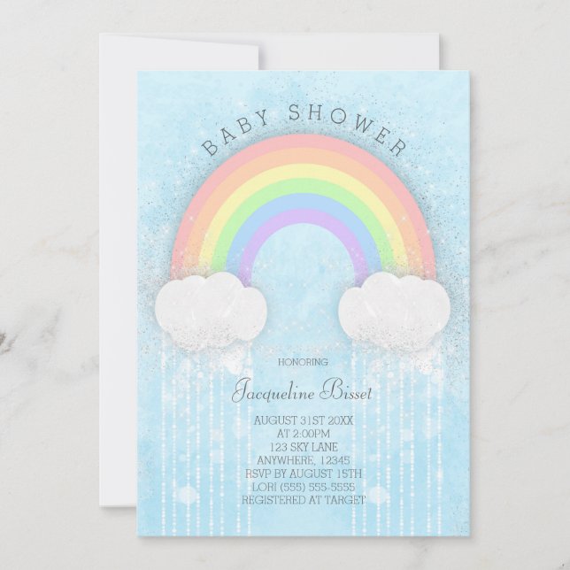 Invitation Baby shower arc-en-ciel Sparkle Pastel (Devant)