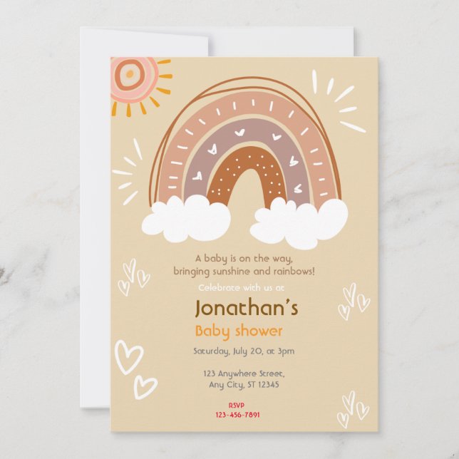 Invitation Baby shower arc-en-ciel Sunshine (Devant)