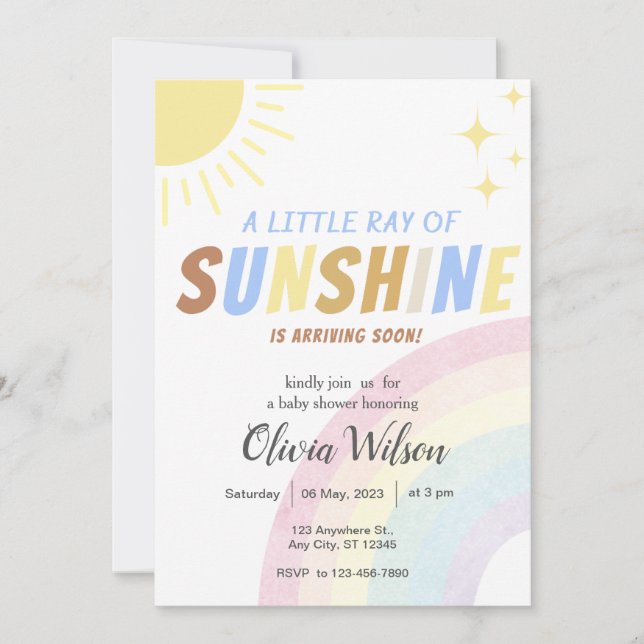 Invitation Baby shower arc-en-ciel Sunshine Boho (Devant)