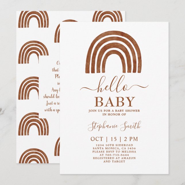 Invitation Baby shower arc-en-ciel Terracotta (Devant / Derrière)
