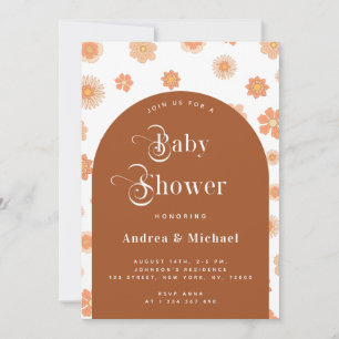 Invitation Baby shower Arc en terre cuite Retro Floral & Boho