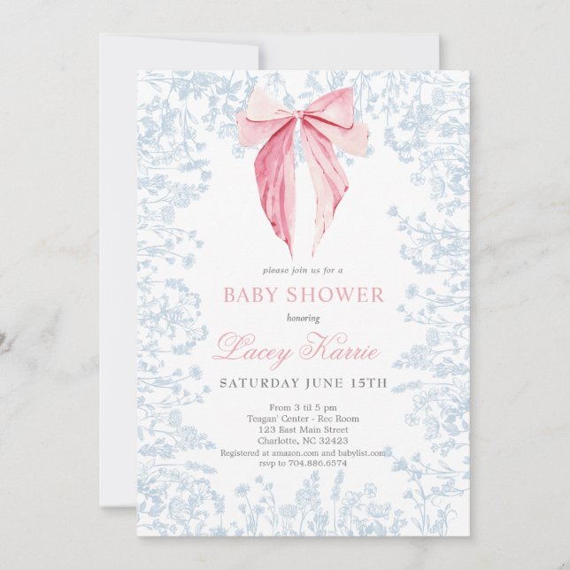 Invitation Baby shower arc rose et bleu (Devant)