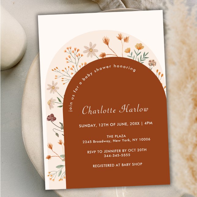 Invitation Baby shower Arch Fleur sauvage de Terracotta Fall  (Terracotta Fall Boho Wildflower Arch Baby Shower Invitation)