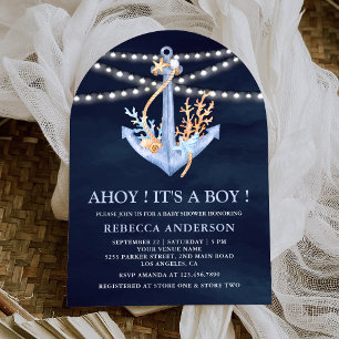 Invitation Baby Shower Arche de l'ancre marine bleu marine
