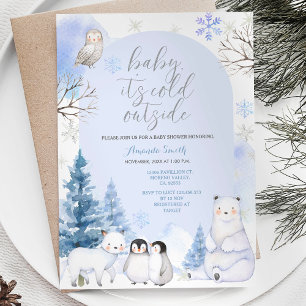 Invitation BABY SHOWER ARCTIQUE ANIMAL Snowflakes Arbres