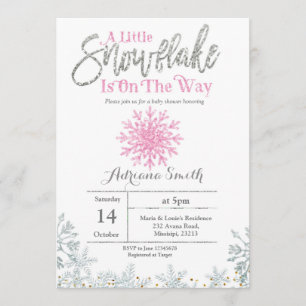 Invitation Baby shower argenté rose de flocon de neige
