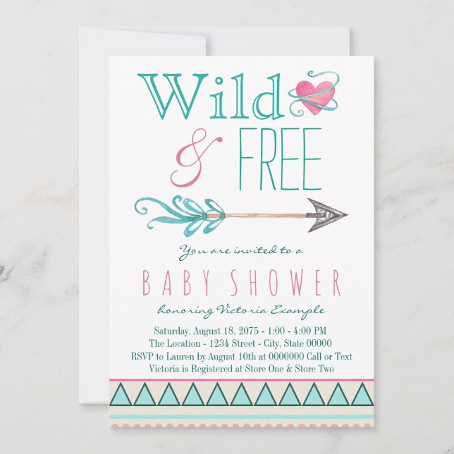 Invitation Baby shower Arrow de Boho Tribal Girls (Devant)