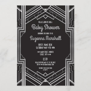 Invitation Baby shower Art déco années 1920 Silver Gatsby ann