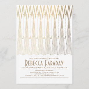 Invitation Baby shower Art déco White and Gold Gatsby