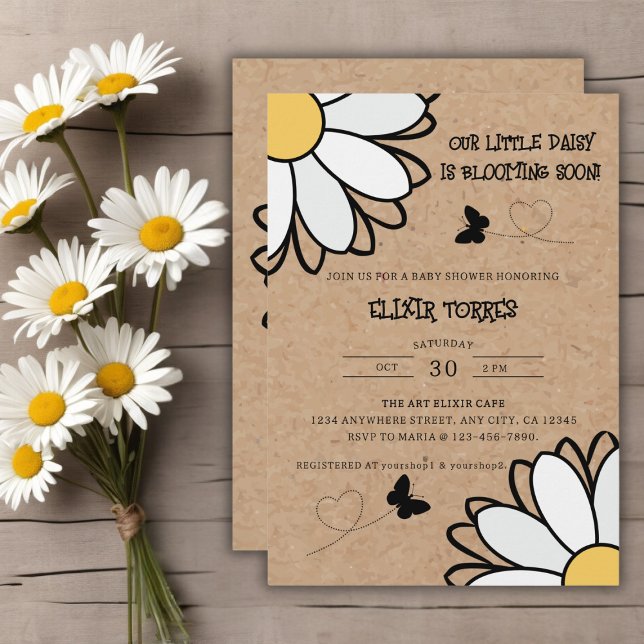 Invitation Baby shower artisanal minimaliste Dainty Daisy (Créateur téléchargé)