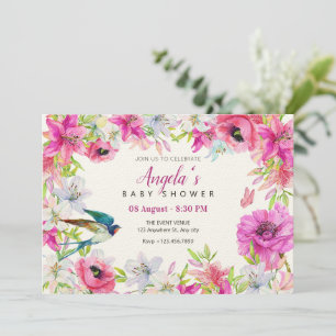 Invitation Baby shower artistique à fleurs roses