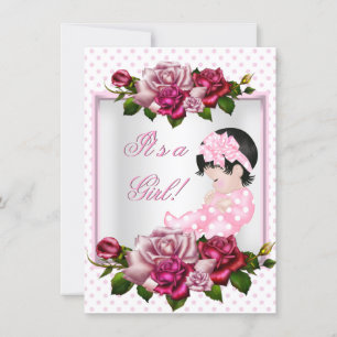 Invitation Baby Shower Assez Bébé Fille Roses Roses Taches