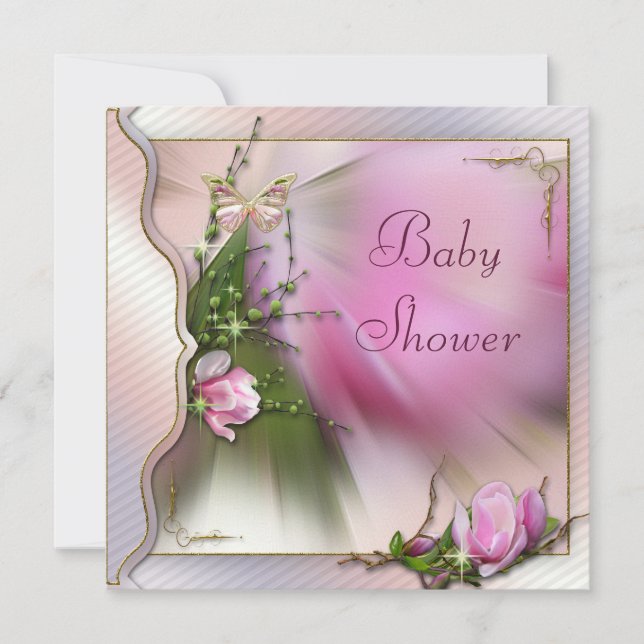 Invitation Baby shower assez rose d'étincelle de papillon de (Devant)
