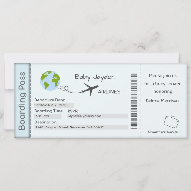 Invitation baby shower, Attente aventure, Voyage (Devant)